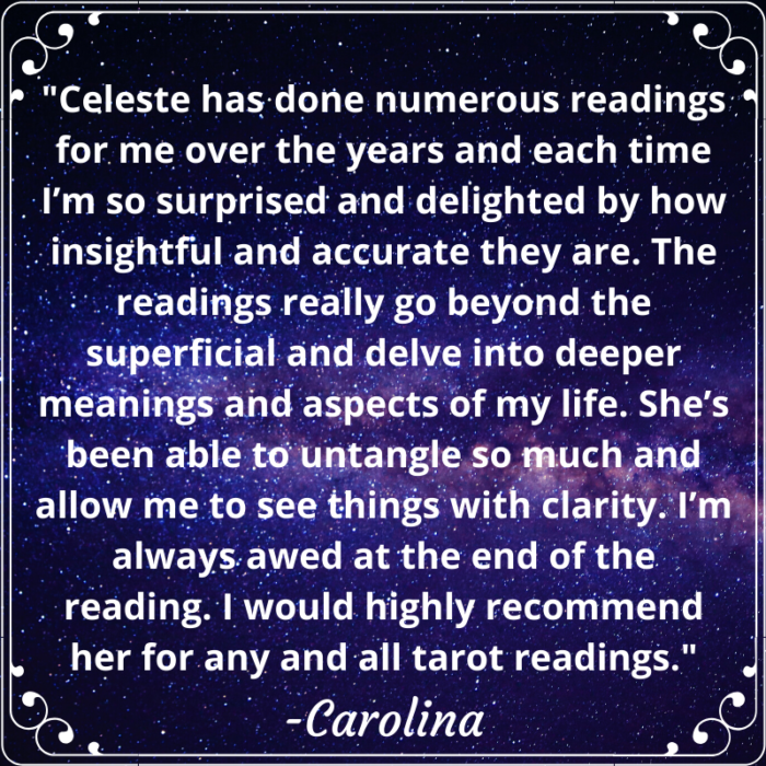positive tarot reading testimonial from Carolina